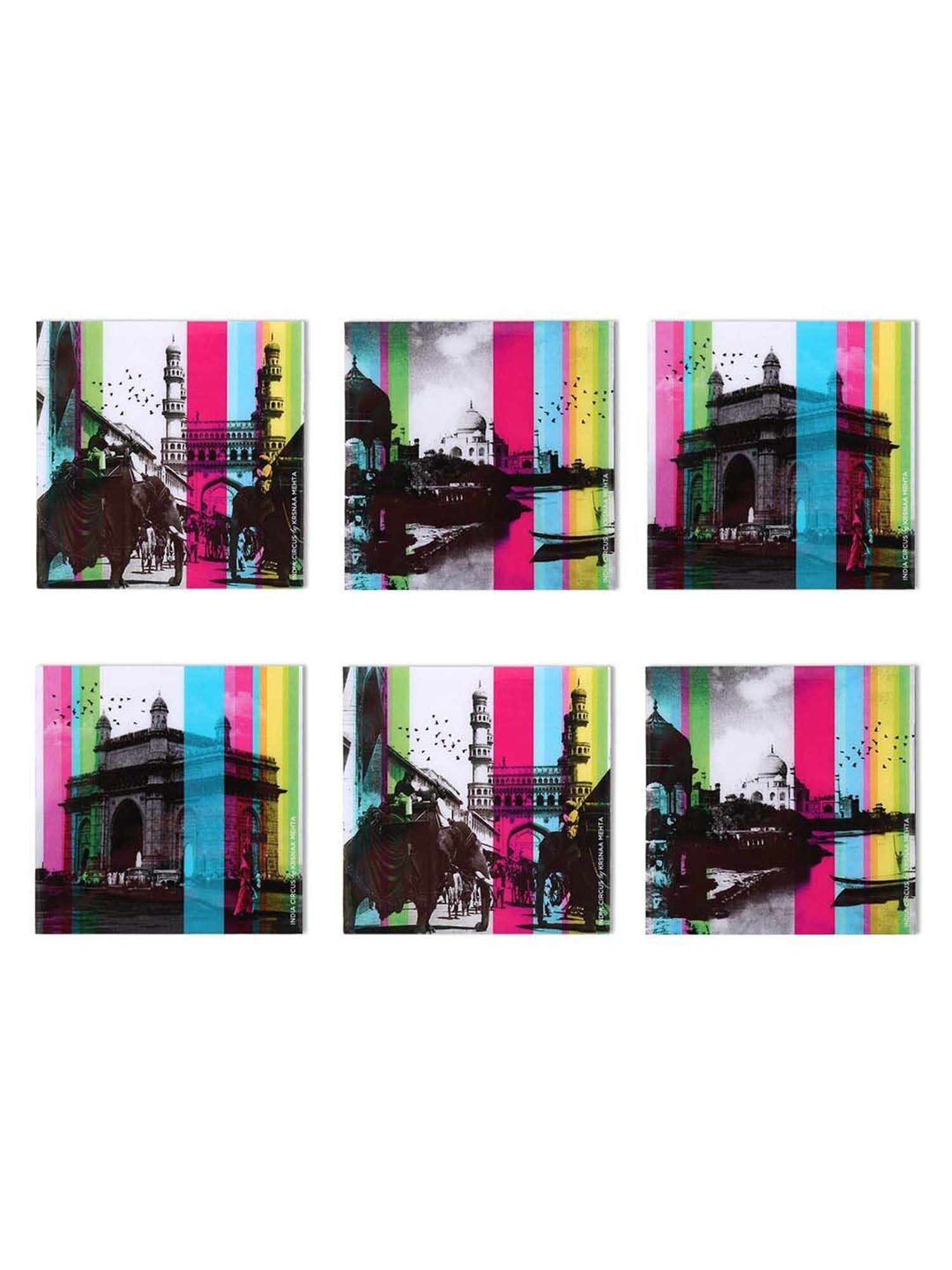 India Circus by Krsnaa Mehta Multicolor Mdf Agra Daily Table Coaster - Set of 6