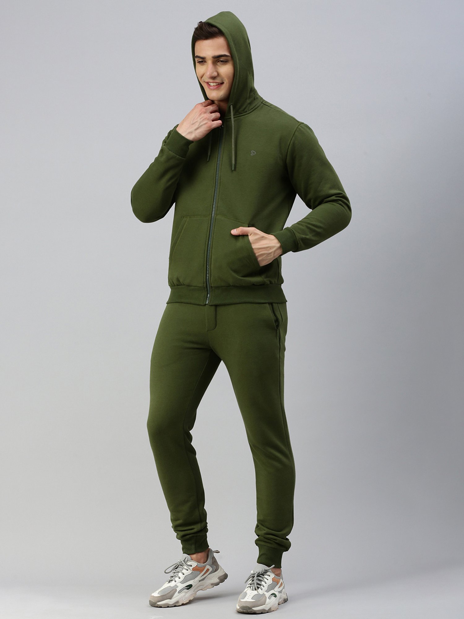 Sporto Green Regular Fit Hooded Jacket and Joggers Set