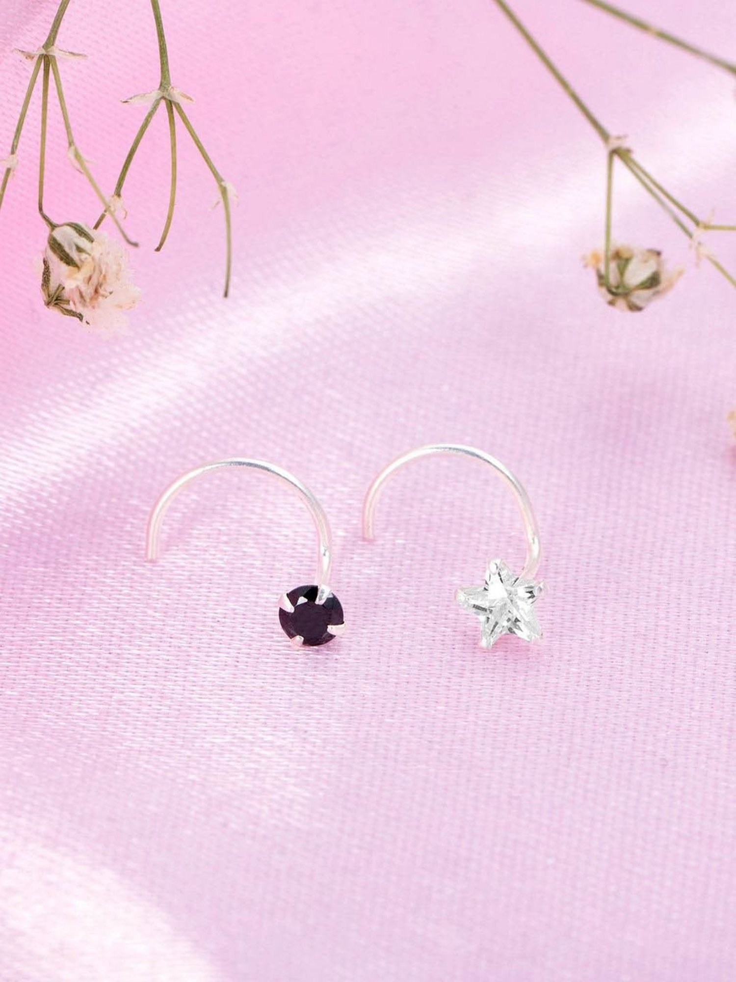 Zavya 925 Silver Minimal Nose Pin for Women - Set of 2