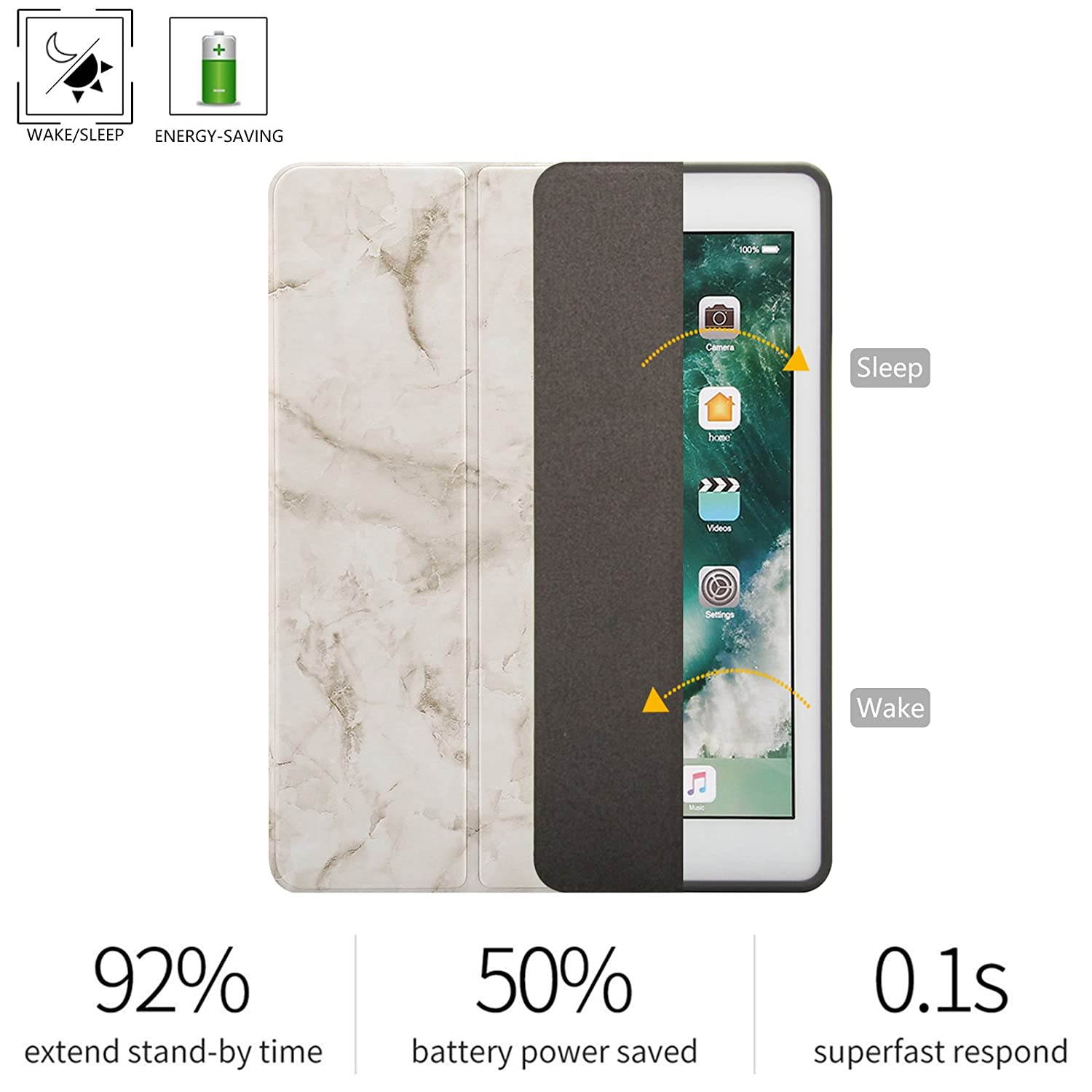 Dteck iPad 9.7 inch 2018 2017/iPad Air 2/iPad Air Case with Pencil Holder,Lightweight Soft TPU Back Trifold Stand Cover with Auto Wake/Sleep for Apple iPad 2018/2017 9.7 Inch,iPad Air 2/1,Gray