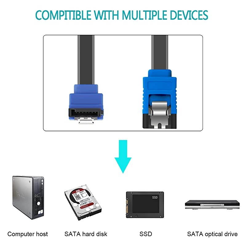 SATA Cable III 3 Pack SATA Cable III 6Gbps 90 Degree Right Angle with Locking Latch 18 Inch for SATA HDD SSD CD Driver CD Writer Black