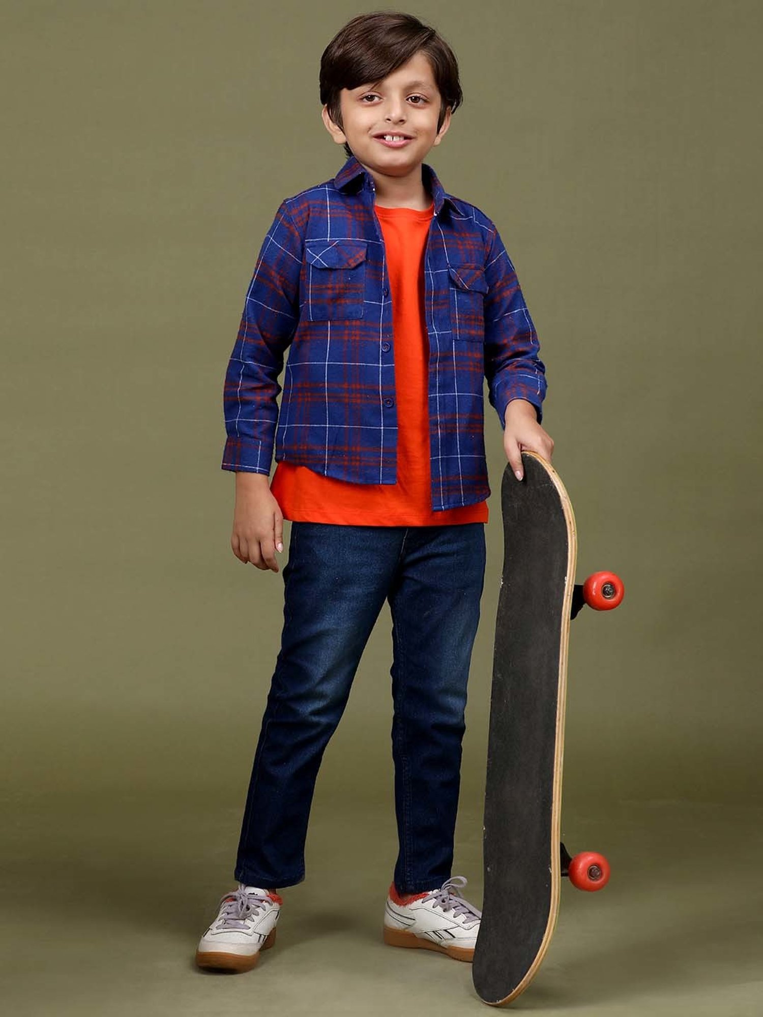 Tales & Stories Kids Royal Blue Chequered Full Sleeves Shirt