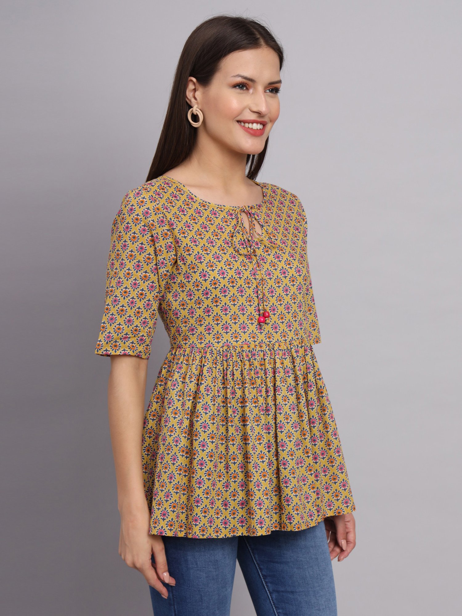 DECKEDUP Yellow Printed Tunic