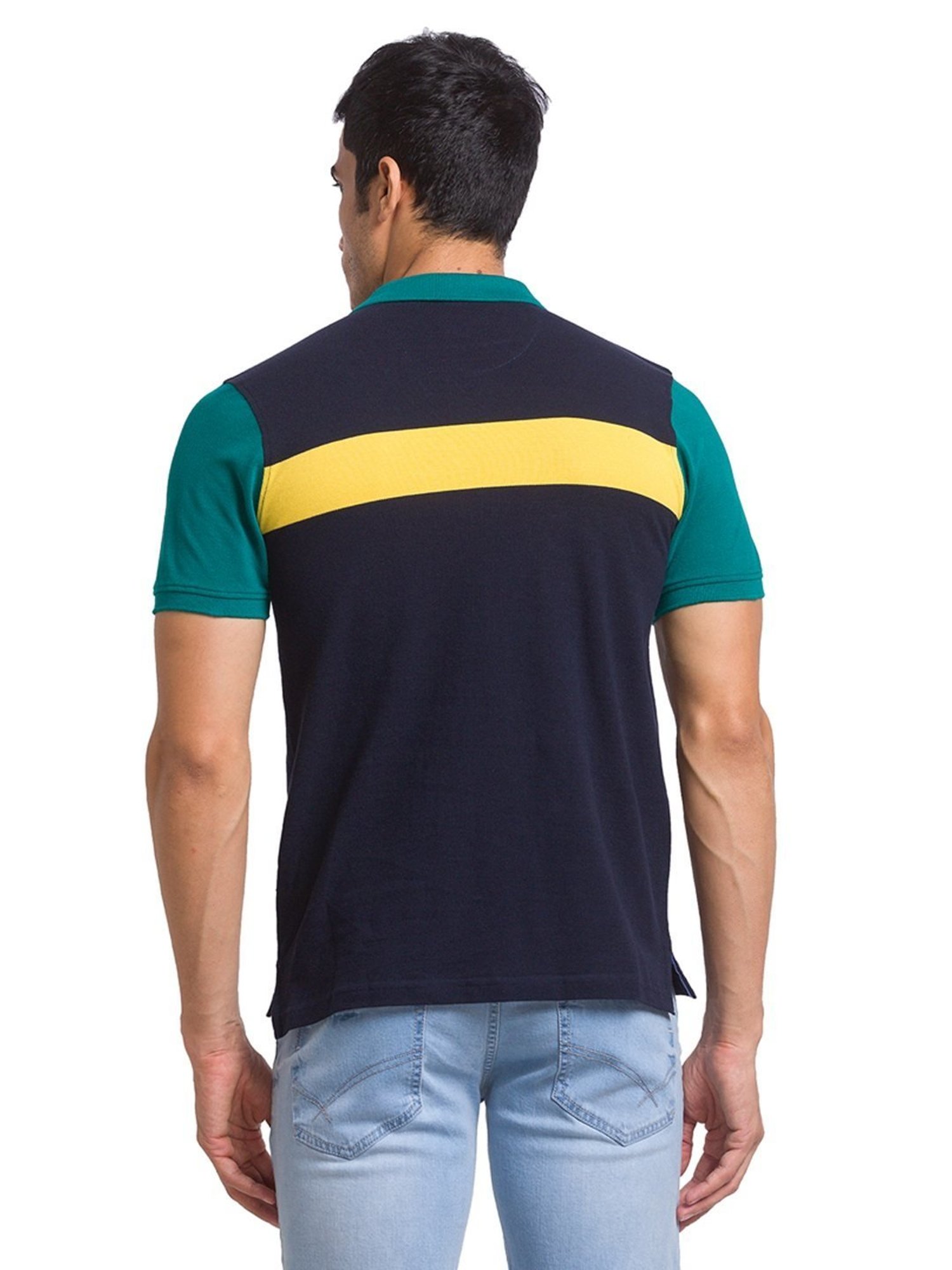 Parx Blue Cotton Regular Fit Printed Polo T-Shirt