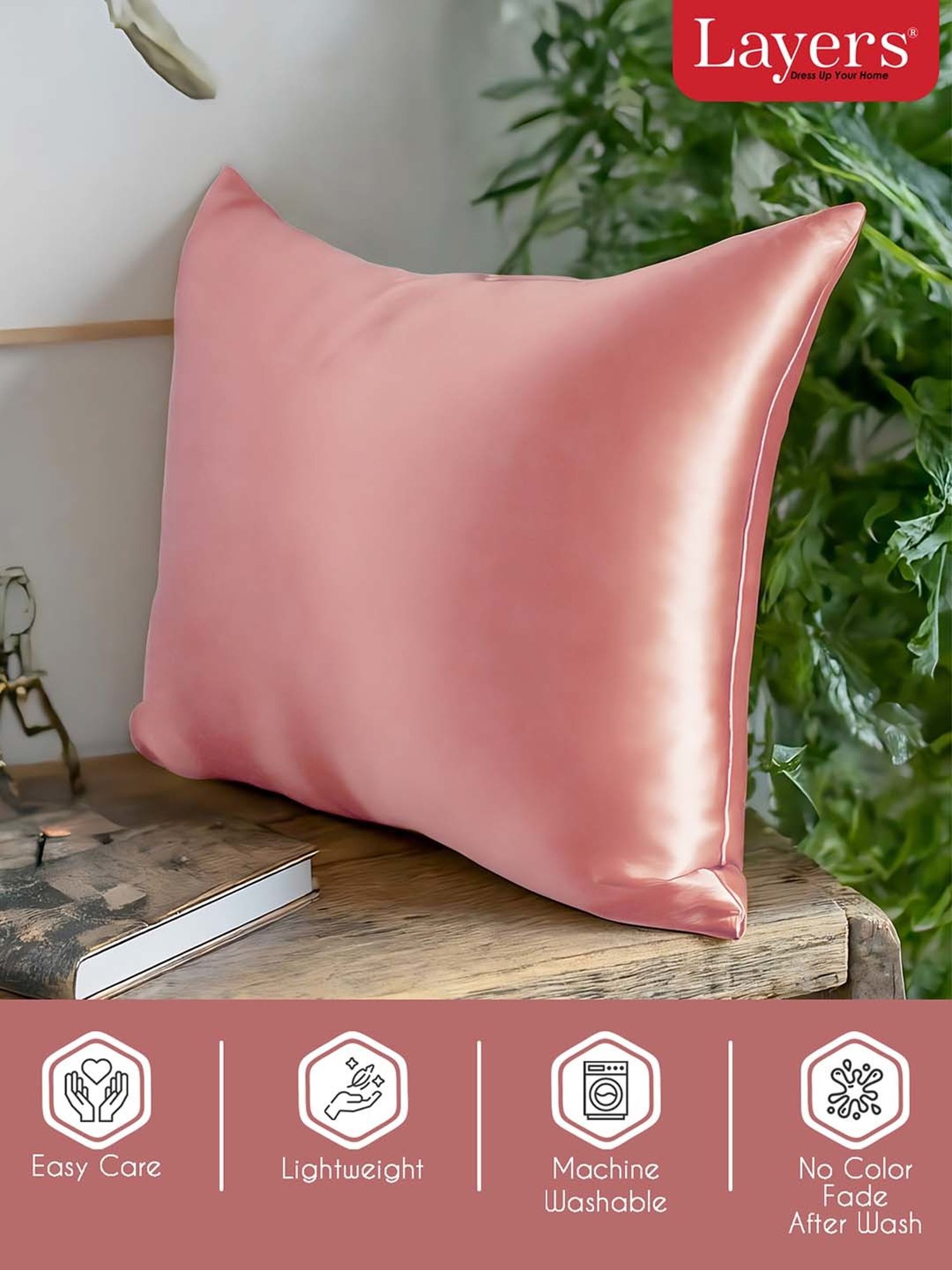 Layers Rose Bloom 85 GSM Micro Satin Silk Pillow Covers - Set of 2