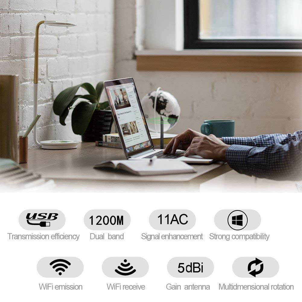 1200Mbps USB Wifi Adapter - USB 3.0 Wireless AC1200 Dual Band 2.4G/5G Wireless Lan Network Card Dongle High Gain Antenna IEEE802.11ac/n/g/b For Desktop Laptop PC - Windows 10/XP/Vista/7/8/8.1/, Mac