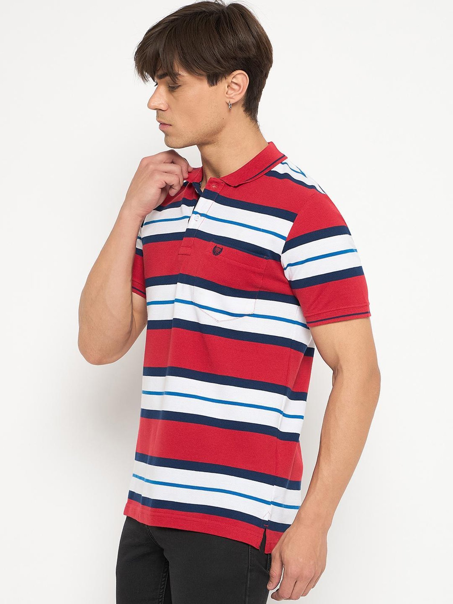 Duke Red Regular Fit Striped Polo T-Shirt