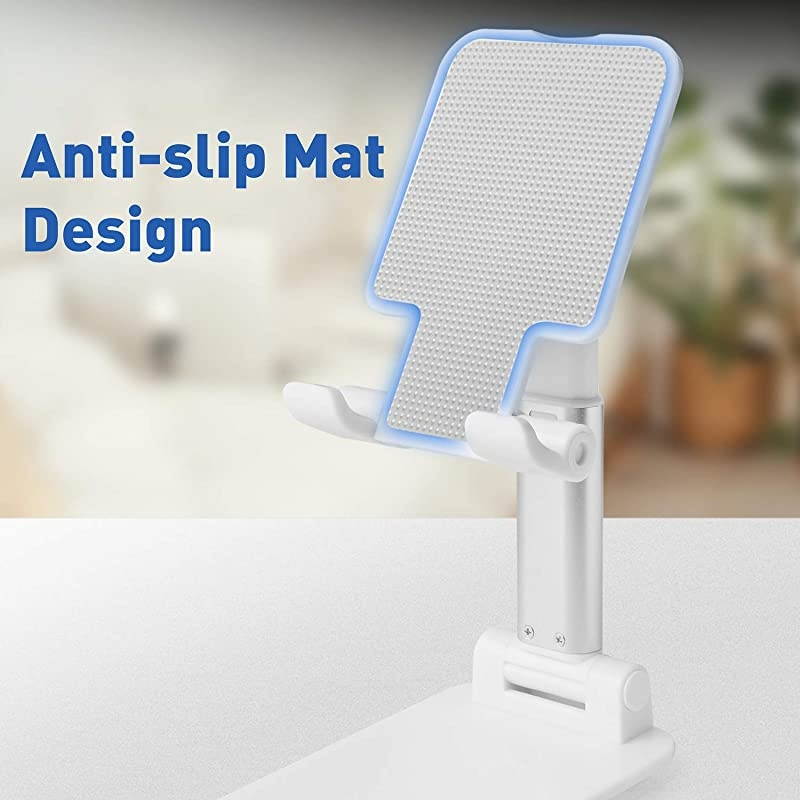 Cell Phone Stand Tablet Holder  Height Adjustable Aluminum Mount Dock Cradle for iPhone Samsung Tablet iPad Nintendo Switch Kindle Great for Facetime Recipe ReadingWhite