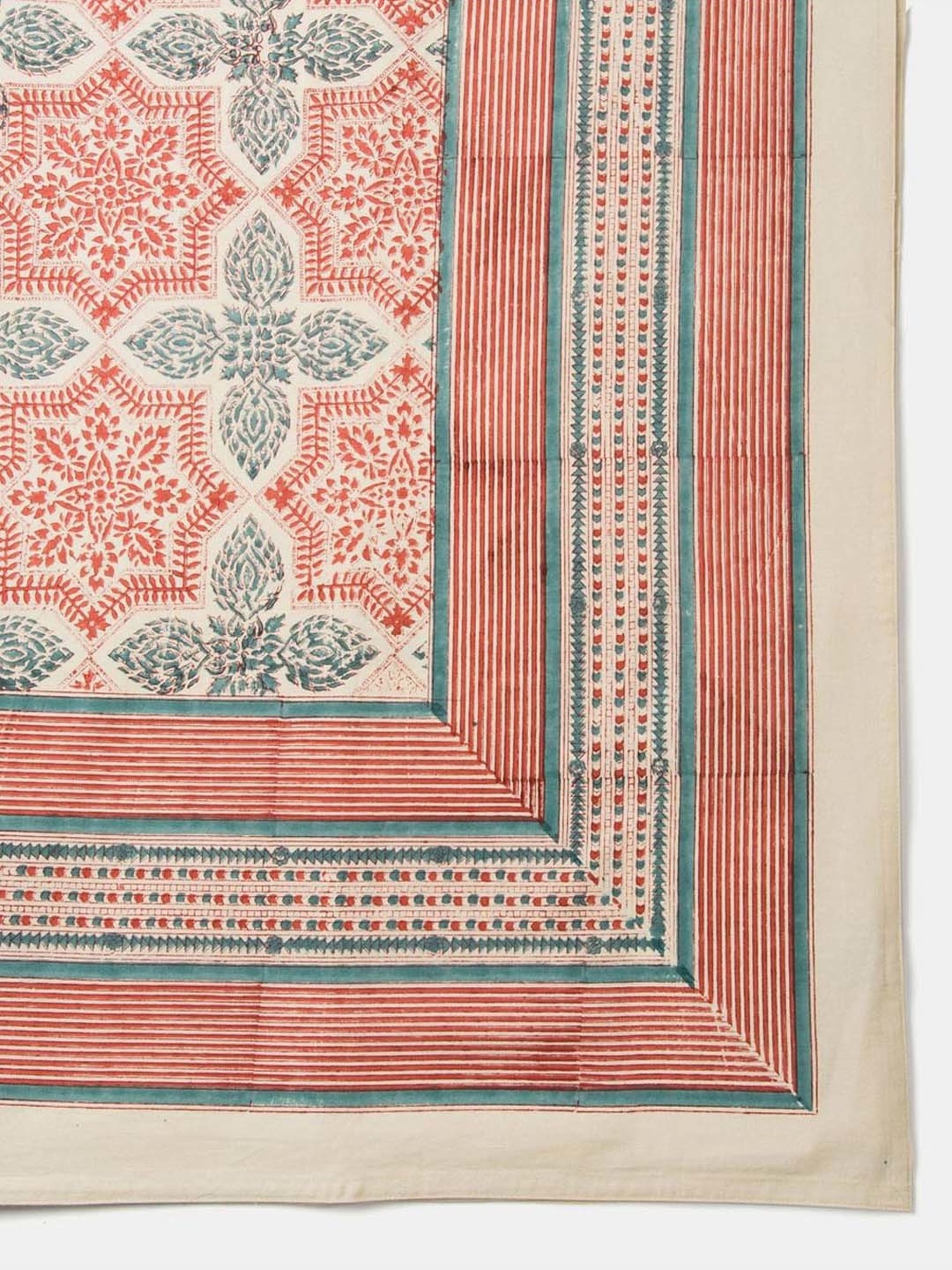 Fabindia Home Standalone Red & Grey Cotton 118 TC 163 GSM Hand Block Printed Double Bed Cover