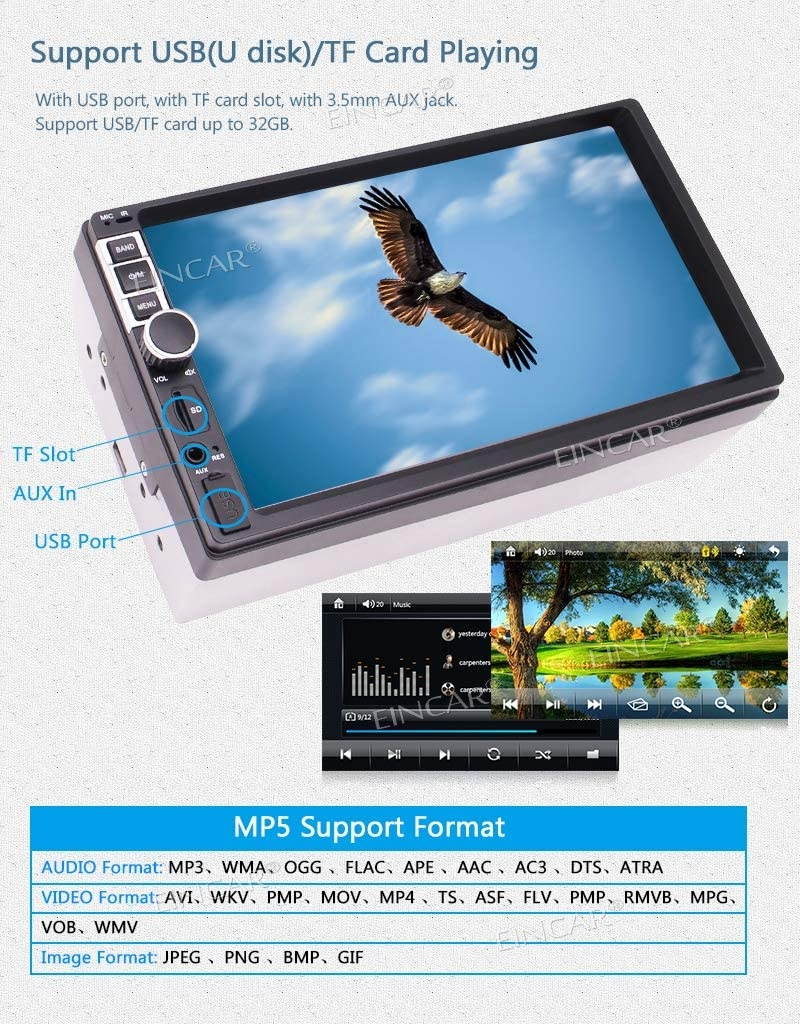 Double Din Car MP5 Player-7 inch Capacitive Touch Screen 2 din Car Radio Stereo,Compatible with Bluetooth TF USB FM MP3 Backlight Adjustment Auxiliary Input