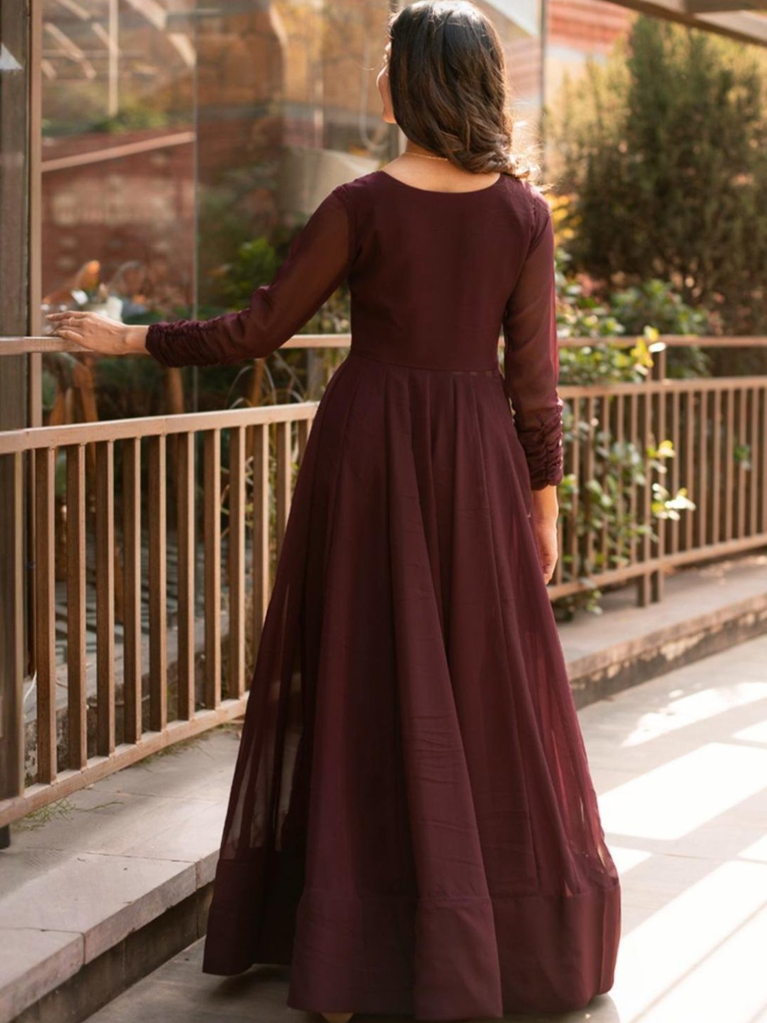 Calmna Wine Georgette Cape with Pant Co-ord Set