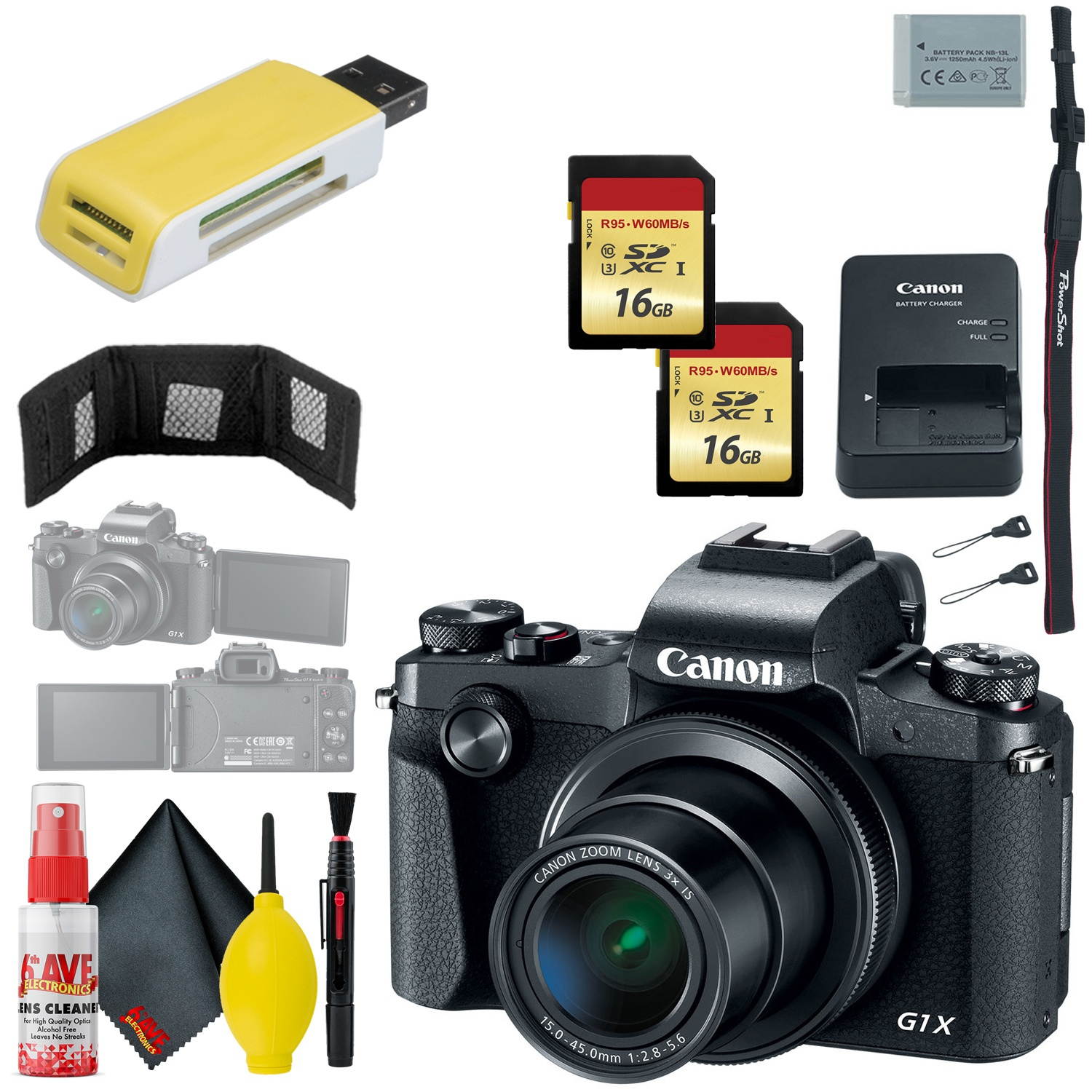 Canon PowerShot G1 X Mark III Digital Camera & Memory Card Wallet & Card Reader & 16GB MicroSD x2