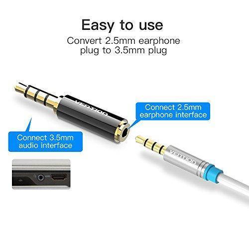VENTION 2 Pack 3.5mm Male to 2.5mm Female Audio Travel Adapter Gold Plated AUX Auxiliary Plug Splitter 3 Ring Jack Support Microphone Earphone (Black)