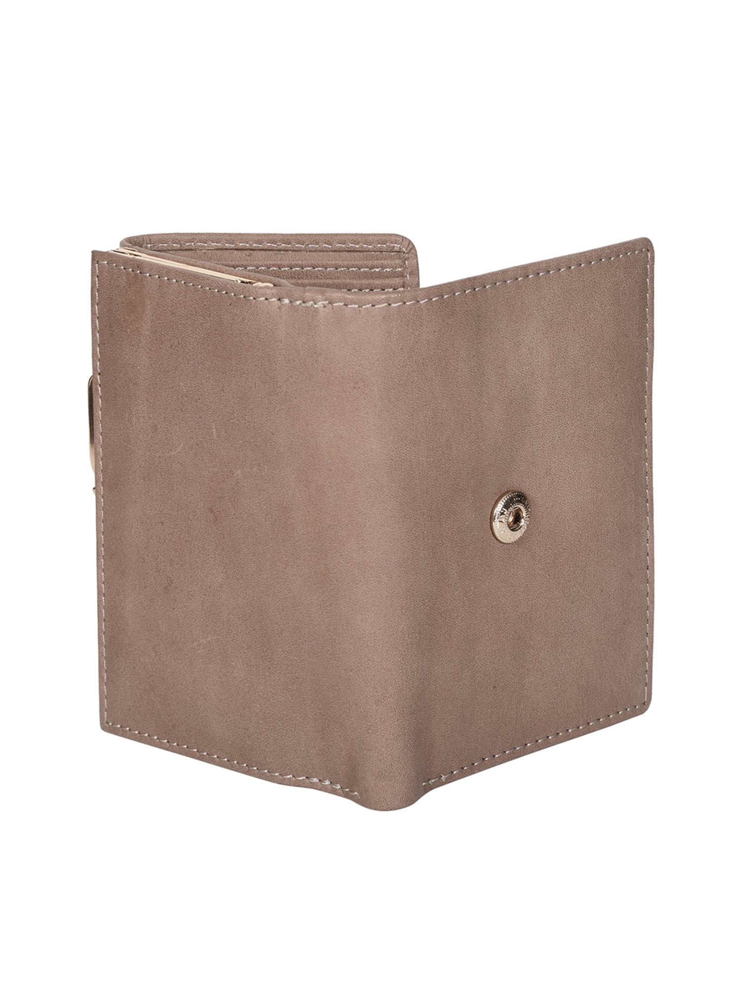 SASSORA Beige Solid Rfid Tri-Fold Wallet for Women