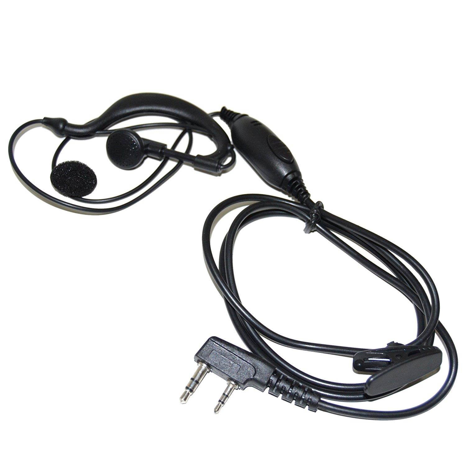 2x HQRP G Shape 2 Pin Earpiece Headsets PTT Mic for Kenwood TK-3360, TK-3400, TK-3402, TK-5220 + HQRP UV Meter
