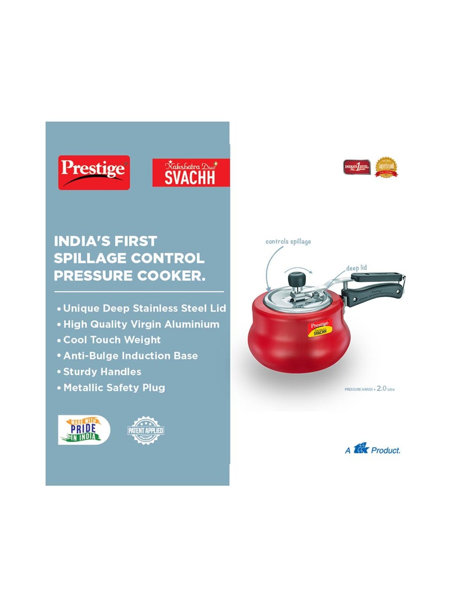 Prestige Nakshatra Duo Plus Svachh Red Pressure Cooker (2 L) - Set of 1