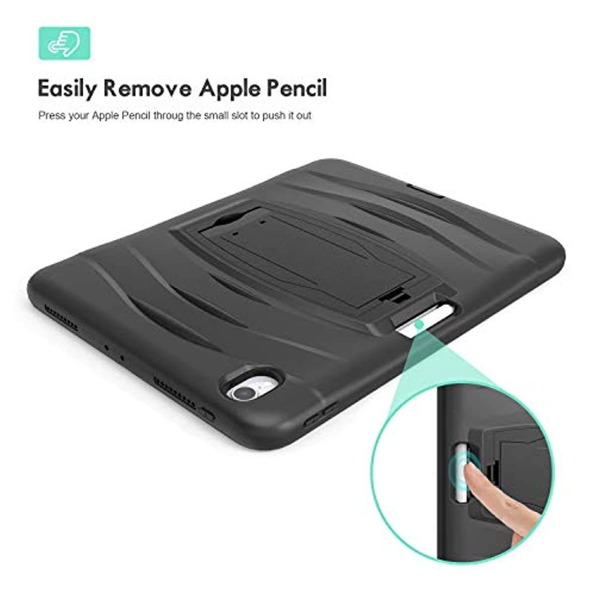 ProCase iPad Pro 11 2018 1st Gen Rugged Case (Old Model A1980 A2013 A1934 A1979), Heavy Duty Shockproof Protective Case with Built-in Kickstand and Pencil Holder for iPad Pro 11" 2018 -Black