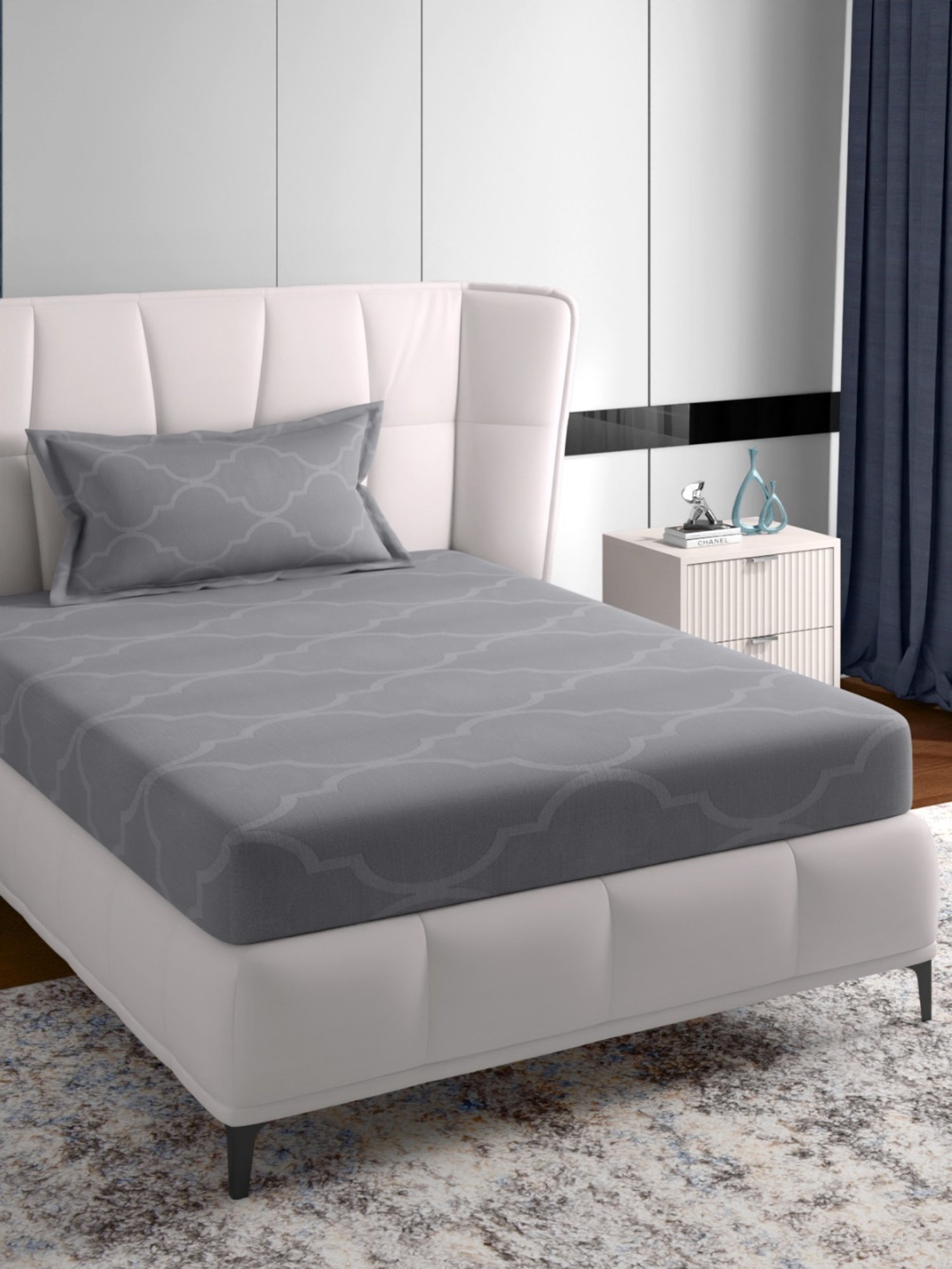 Petal Home Grey 300 TC Cotton Single Bedsheet with Pillow Cover