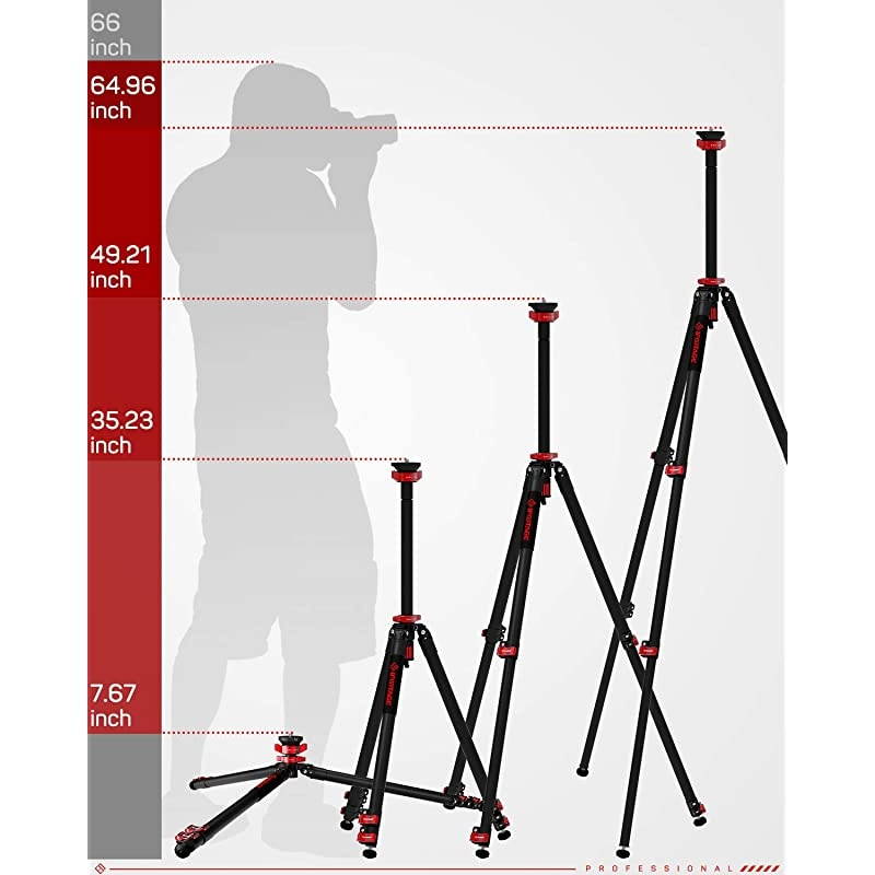 Carbon Fiber Travel Tripod, 59" Professional Video Camera Tripods 4 Sections with Centre Pole,Compatible with Canon, Nikon, Sony DSLR Camcorder Video Photography, Max Load 13.2 lbs