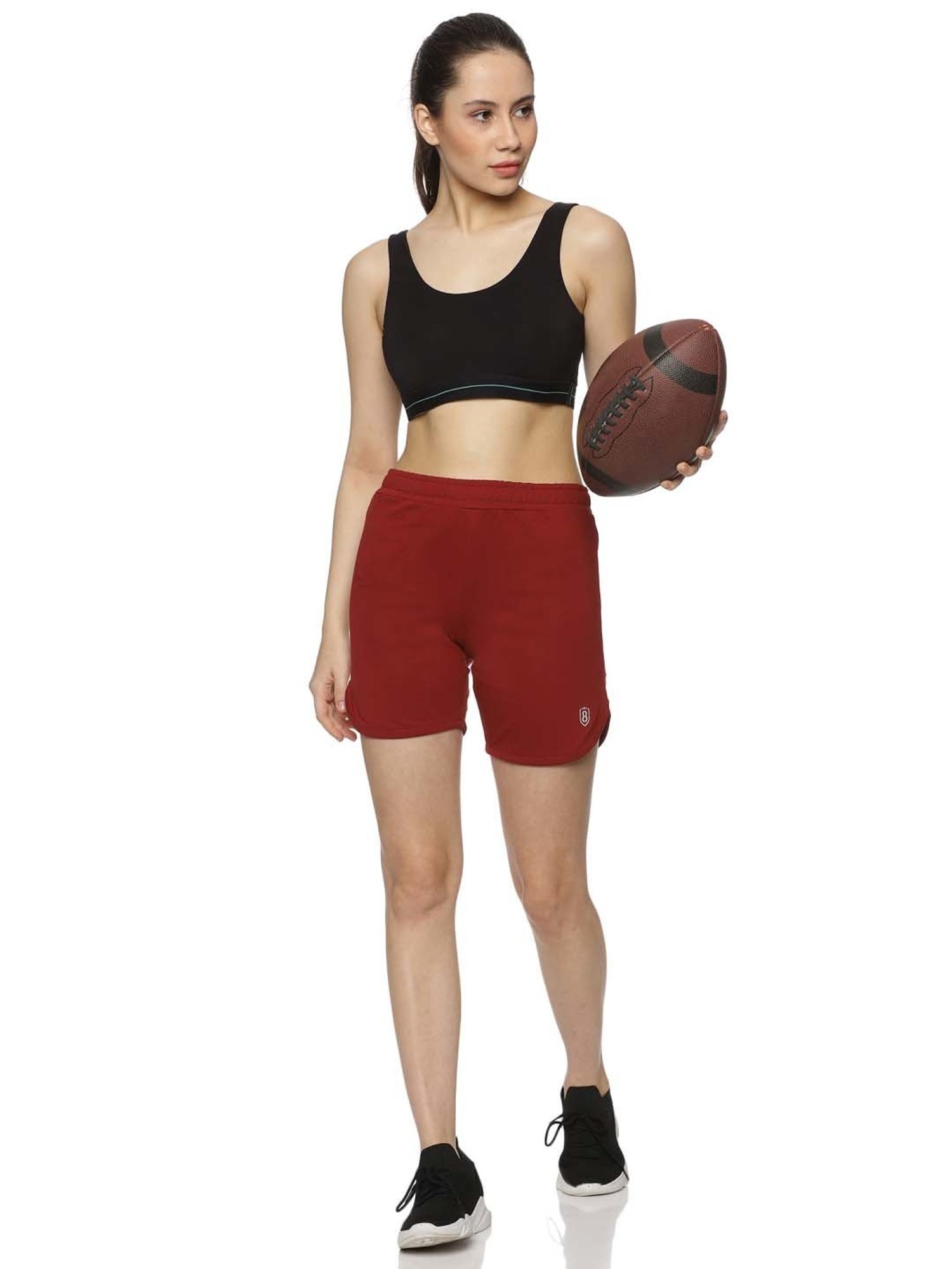 Domin8 Women Solid Training Shorts With Self Fabric Elasticated Drawstring Waist