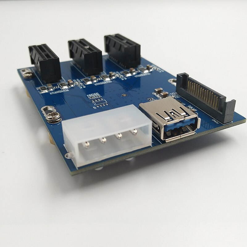PCI-e Express 1X To 3 Port PCI Express 1X Slot Multiplier HUB Riser Adapter Card w/ SATA 15pin & 4pin Power Supply USB 3.0 Cable