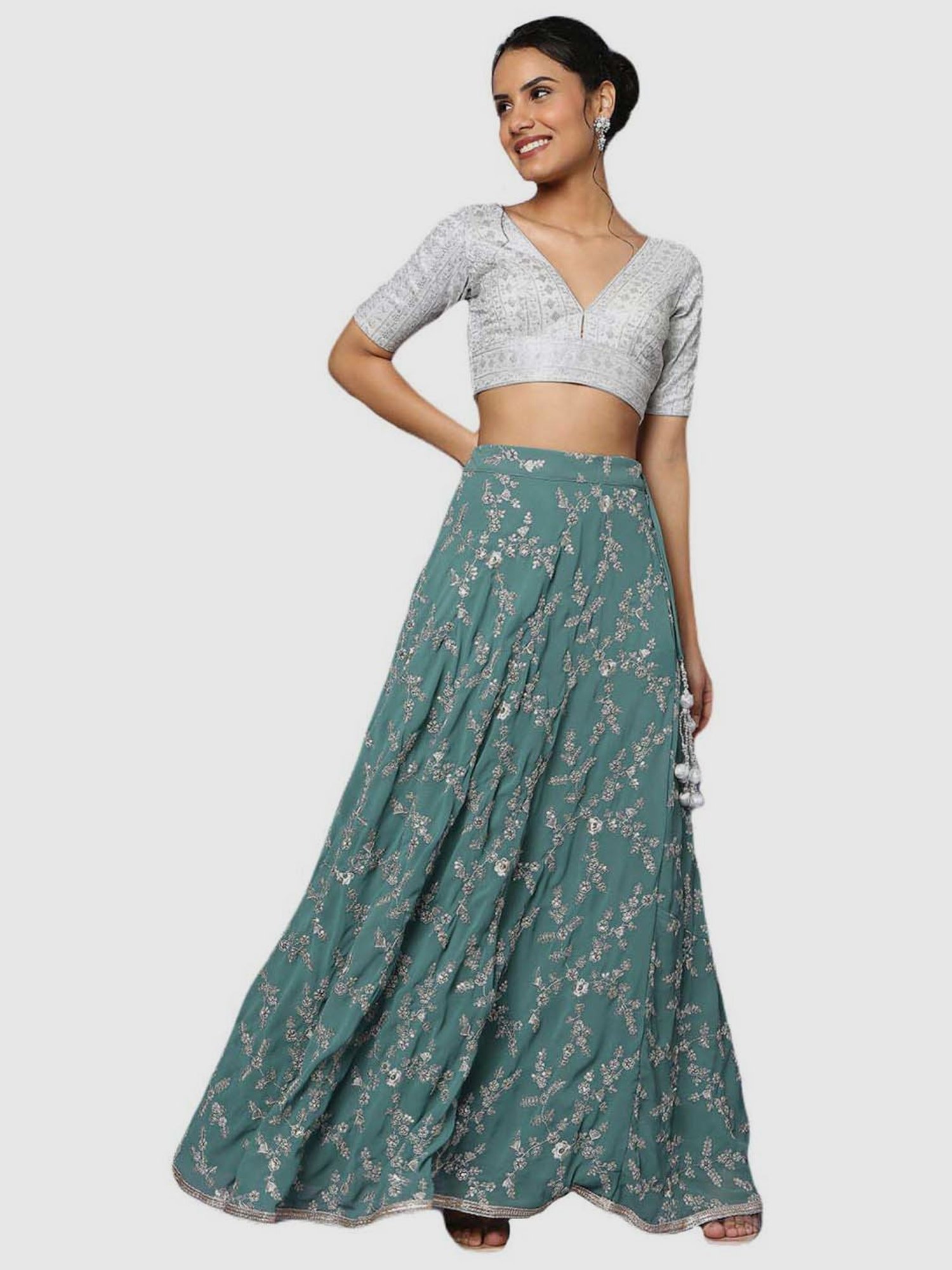 Salwar Studio Silver Embroidered Readymade Blouse