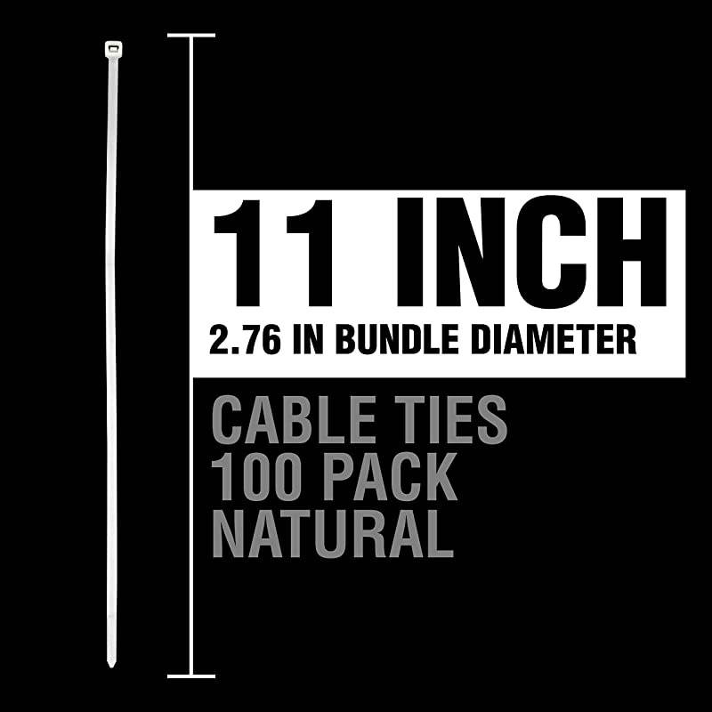 ZipIts Cable Ties 11-in 75 Lb Standard Duty Self Locking Natural Zip Ties, 100 Pack, UL Listed, Contractor Quality and Strength