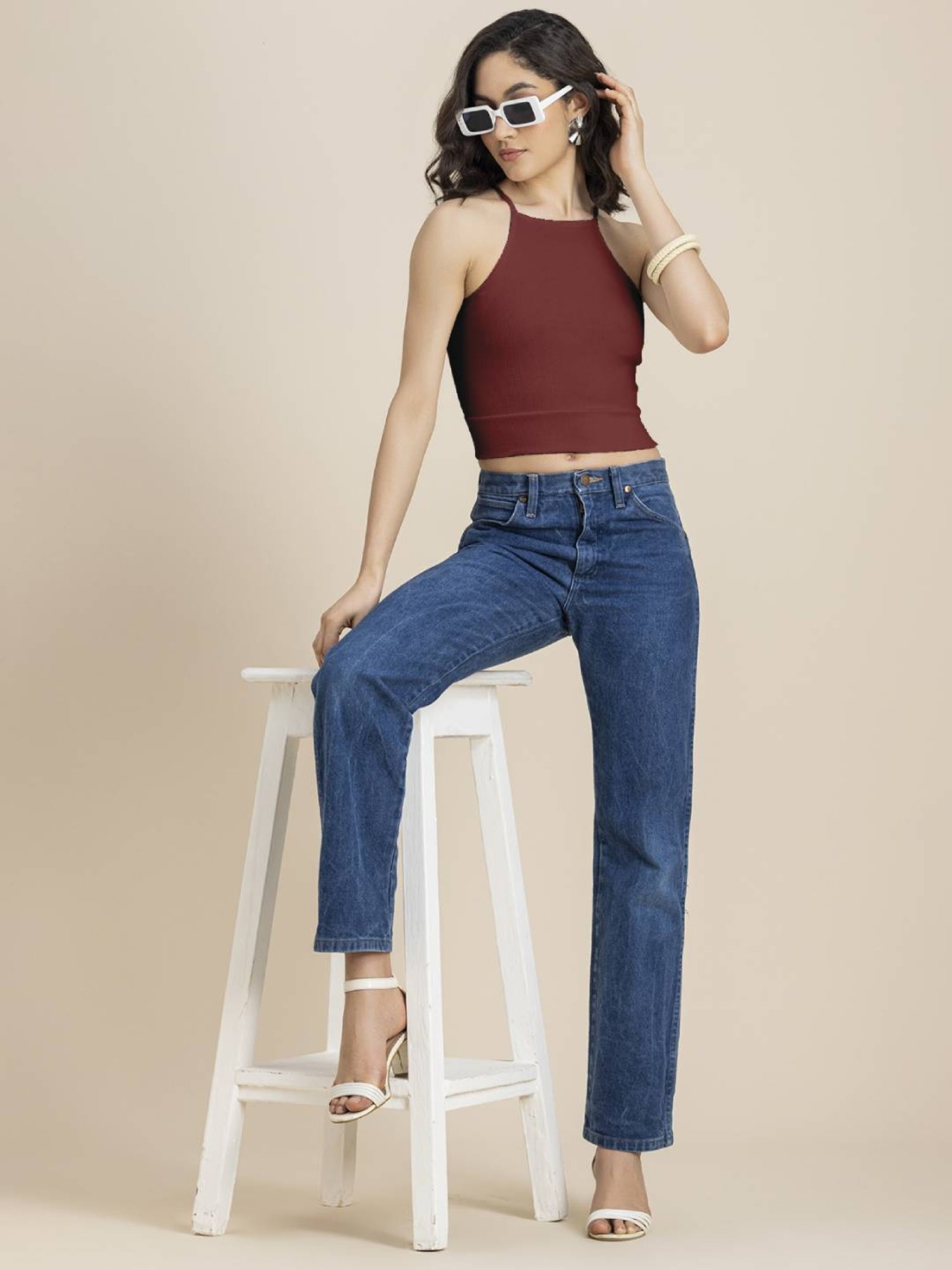 Moomaya Red Slim Fit Crop Top
