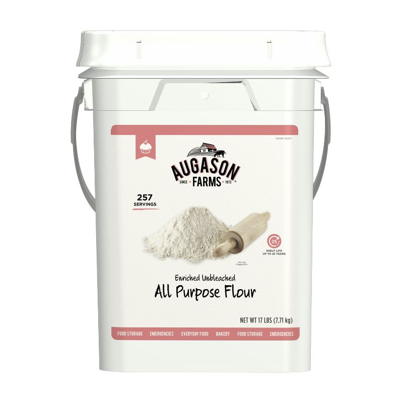 Augason Farms Enriched Unbleached All Purpose Flour Emergency Bulk Food Storage 17 Pound 4-Gallon Pail 257 Servings