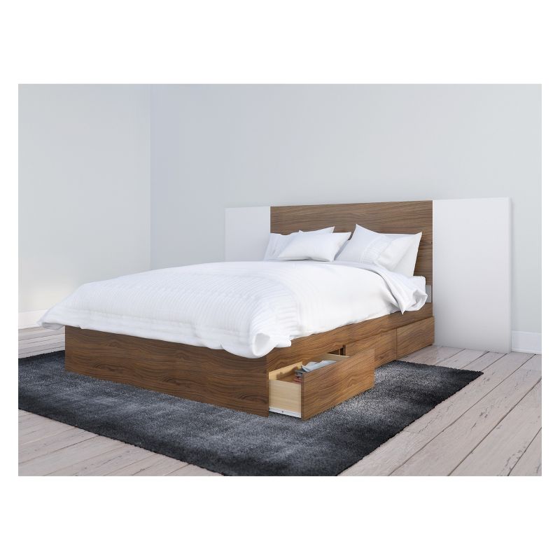3pc Hera Storage Bed and Headboard with Panels Full Walnut/White - Nexera