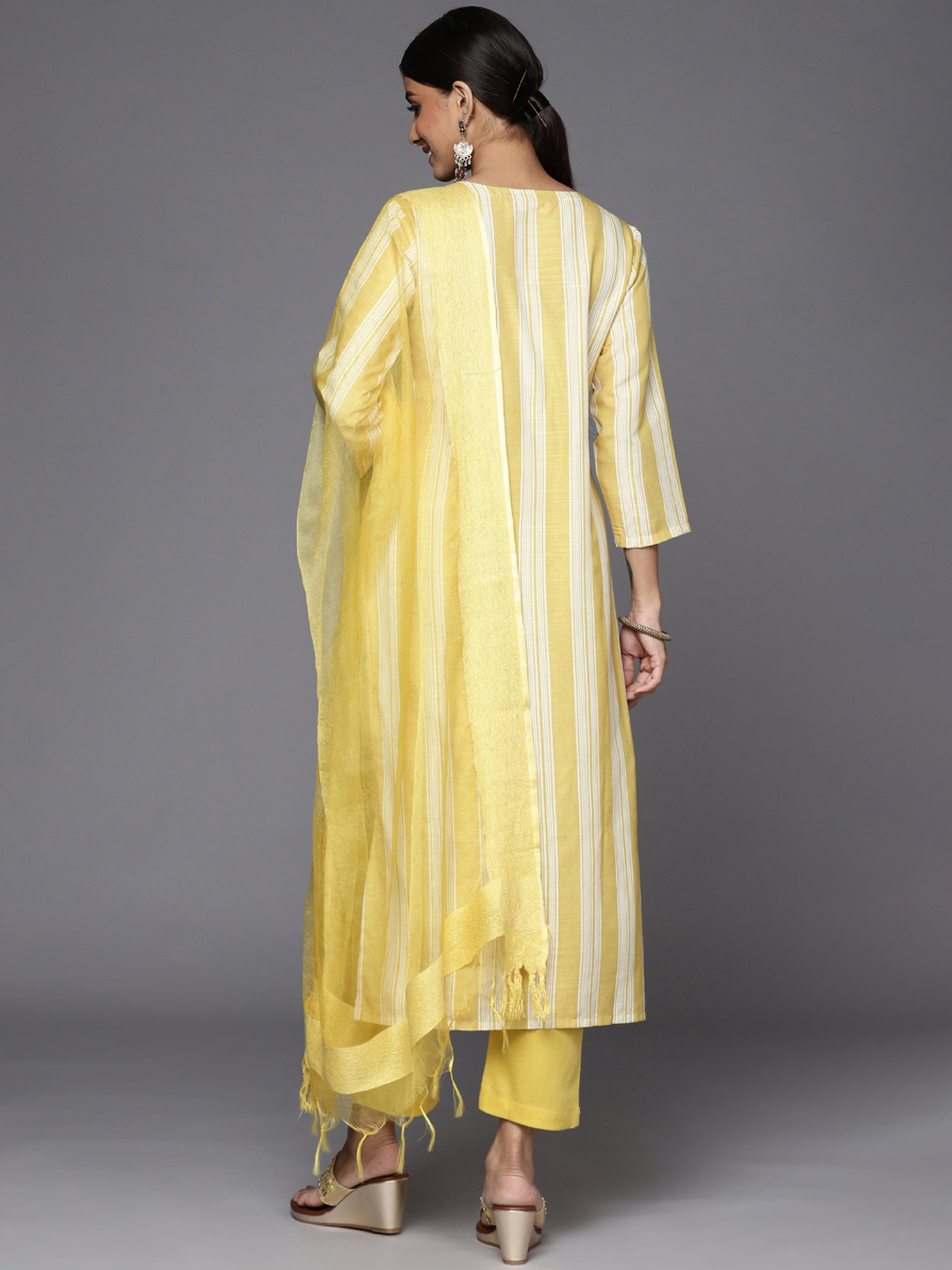Varanga Yellow Embroidered Kurta Pant Set With Dupatta