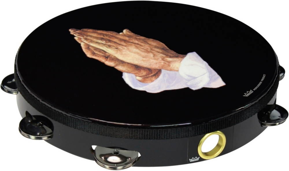 Remo Tambourine, 8 Diameter, 8 Pairs Jingles x 1 Row, 'Praying Hand' Graphic