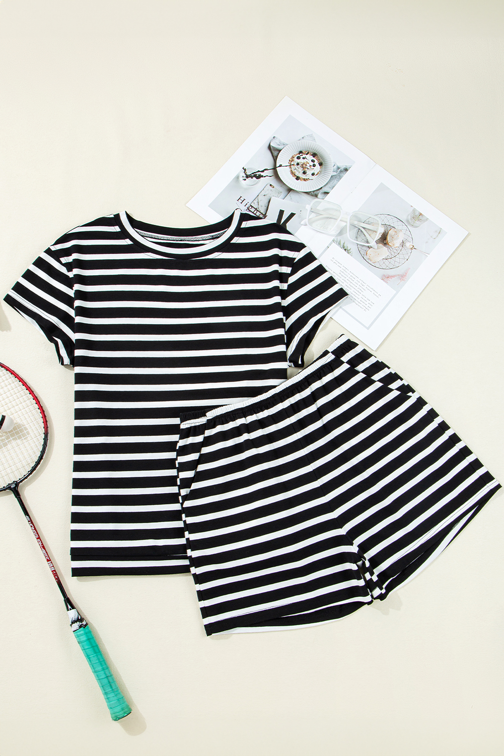 Skobeloff Textured Ruffle Split Top and Drawstring Shorts Set