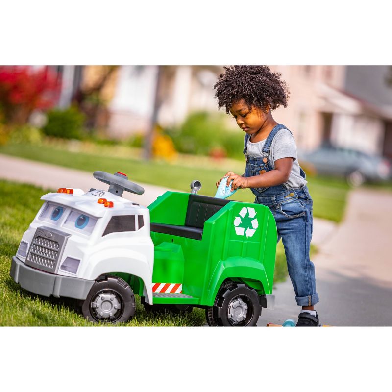 Kid Trax 6V Real Rigs Recycling Truck Interactive Powered Ride-On - Green/White