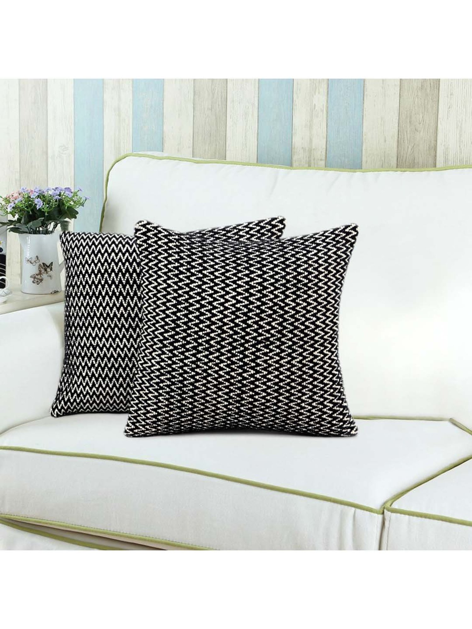 Saral Home Black Cotton Cushion Covers - Set of 2