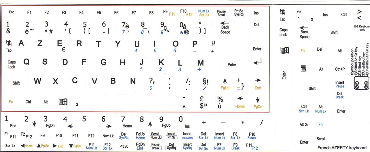 French Azerty Mini Keyboard Sticker 9x9 White
