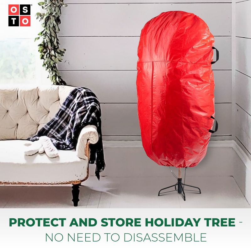 OSTO Christmas Tree Storage Bag for Assembled Trees Up to 9 ft. Tall; 2 Carry Handles, Durable Zipper, and Drawstring Hem. Waterproof, Tear Proof Red