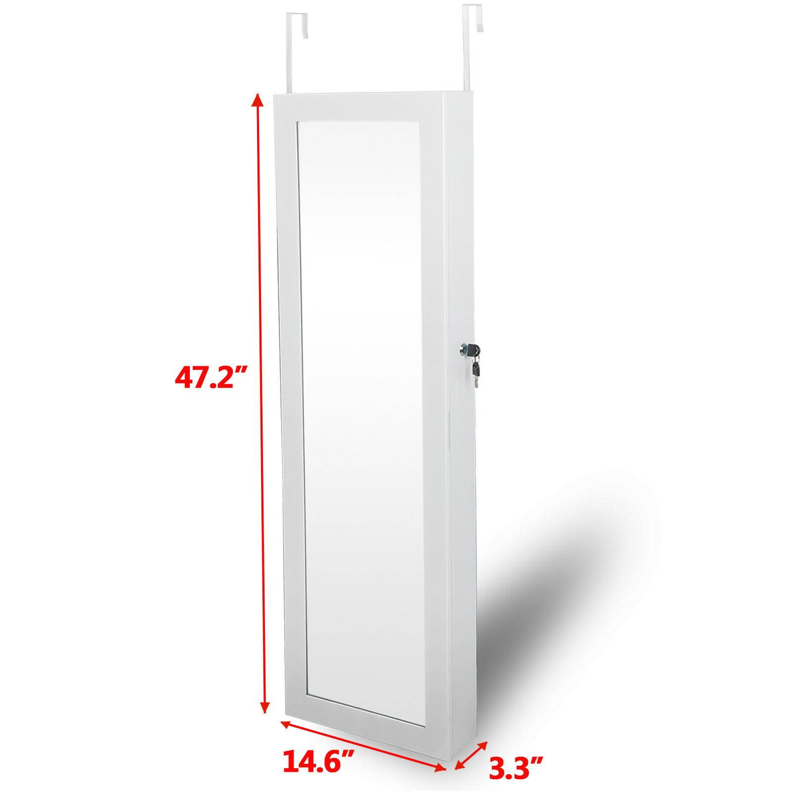 Door Wall Jewelry Cabinet Armoire Mounted Lockable Velvet Inner 2 Drawers