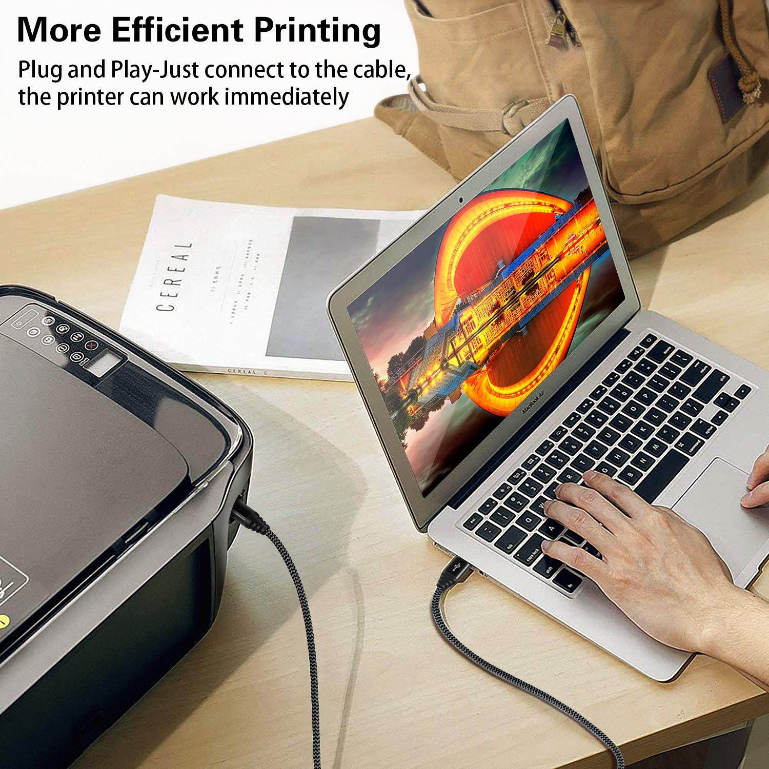 USB 2.0 Printer Cable iSeekerKit USB Type A Male to B Male Printer Scanner Cord High Speed Compatible with HP Canon Dell Lexmark Xerox Samsung and More(Black-13FT/4M)