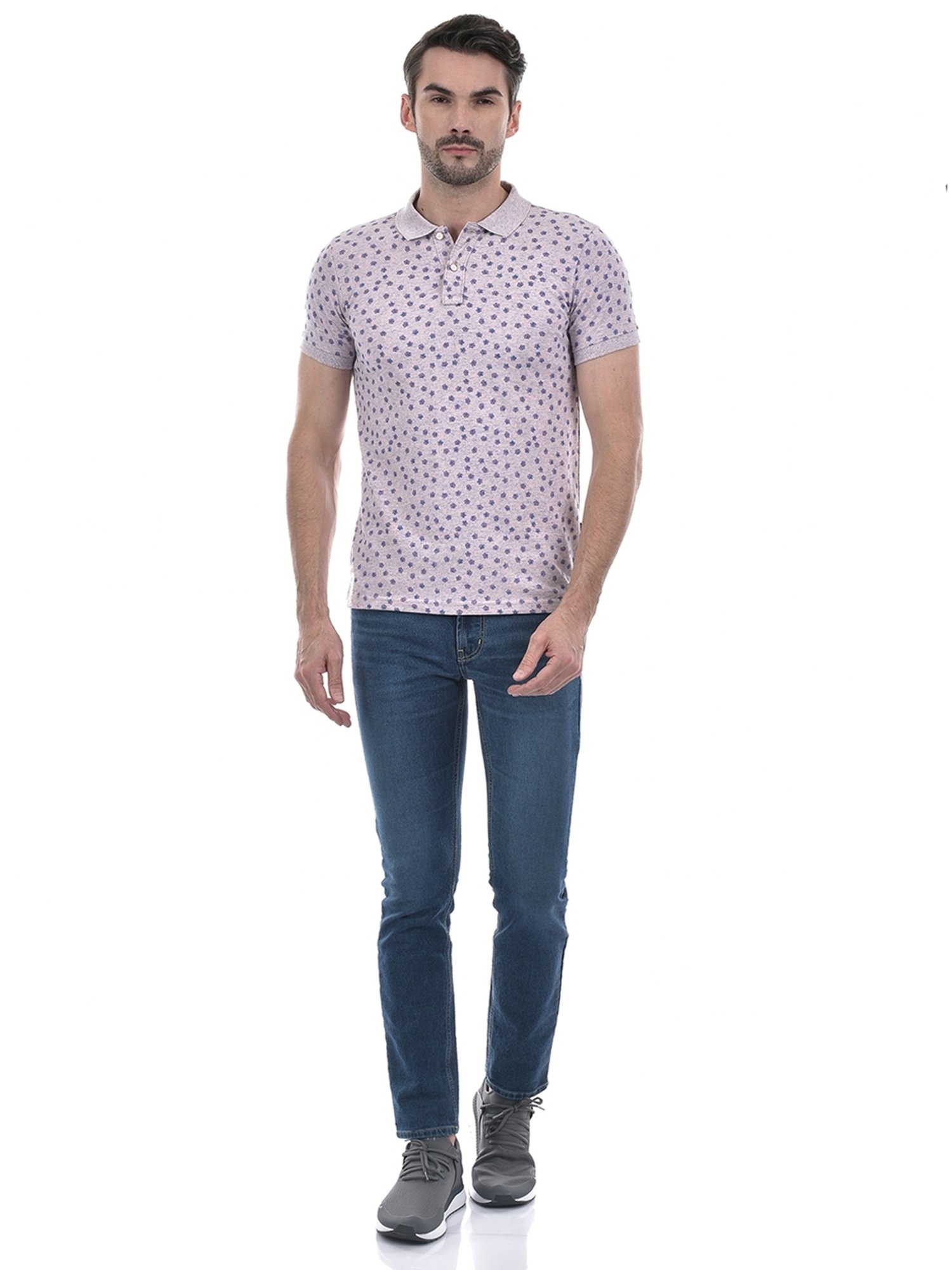 Numero Uno Pink Cotton Regular Fit Floral Print Polo T-Shirt
