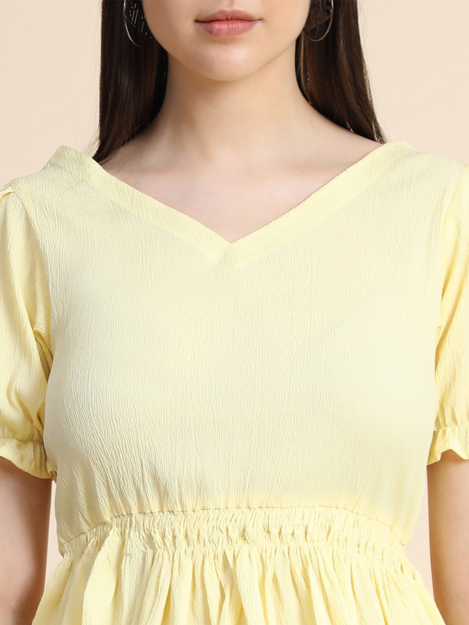 KERI PERRY Yellow Cotton Regular Fit Top