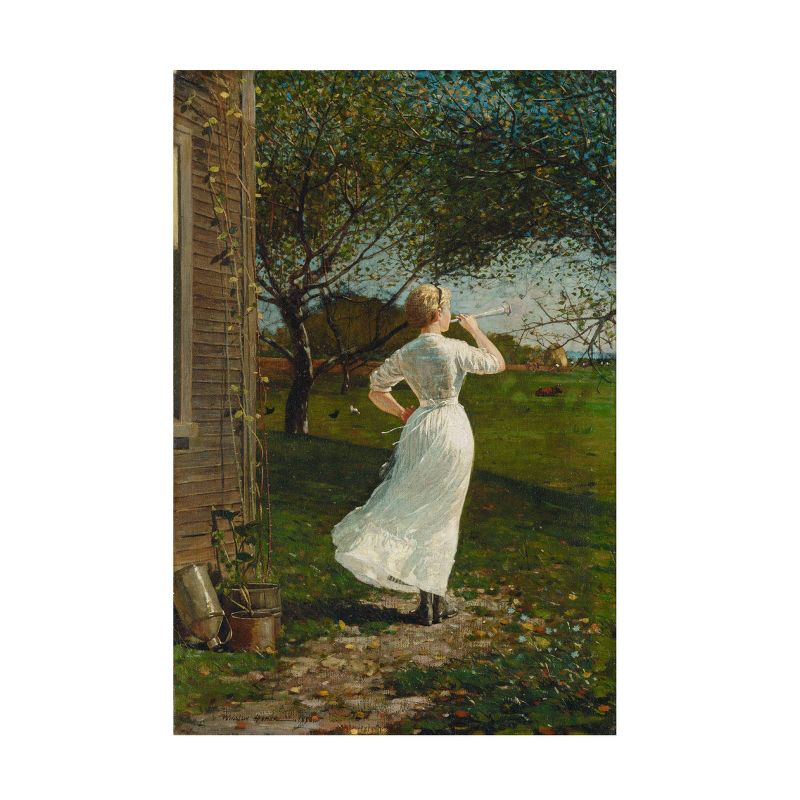 16" x 24" Winslow Homer 'The Dinner Horn' Blowing the Horn Seaside' Unframed Wall Canvas - Trademark Fine Art