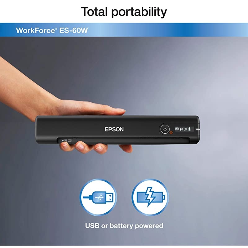 Workforce ES-60W Wireless Portable Sheet-fed Document Scanner for PC and Mac