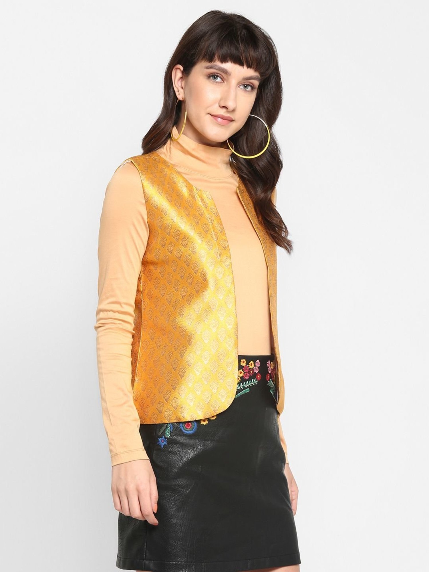 Hangup Mustard Jacquard Pattern Shrug