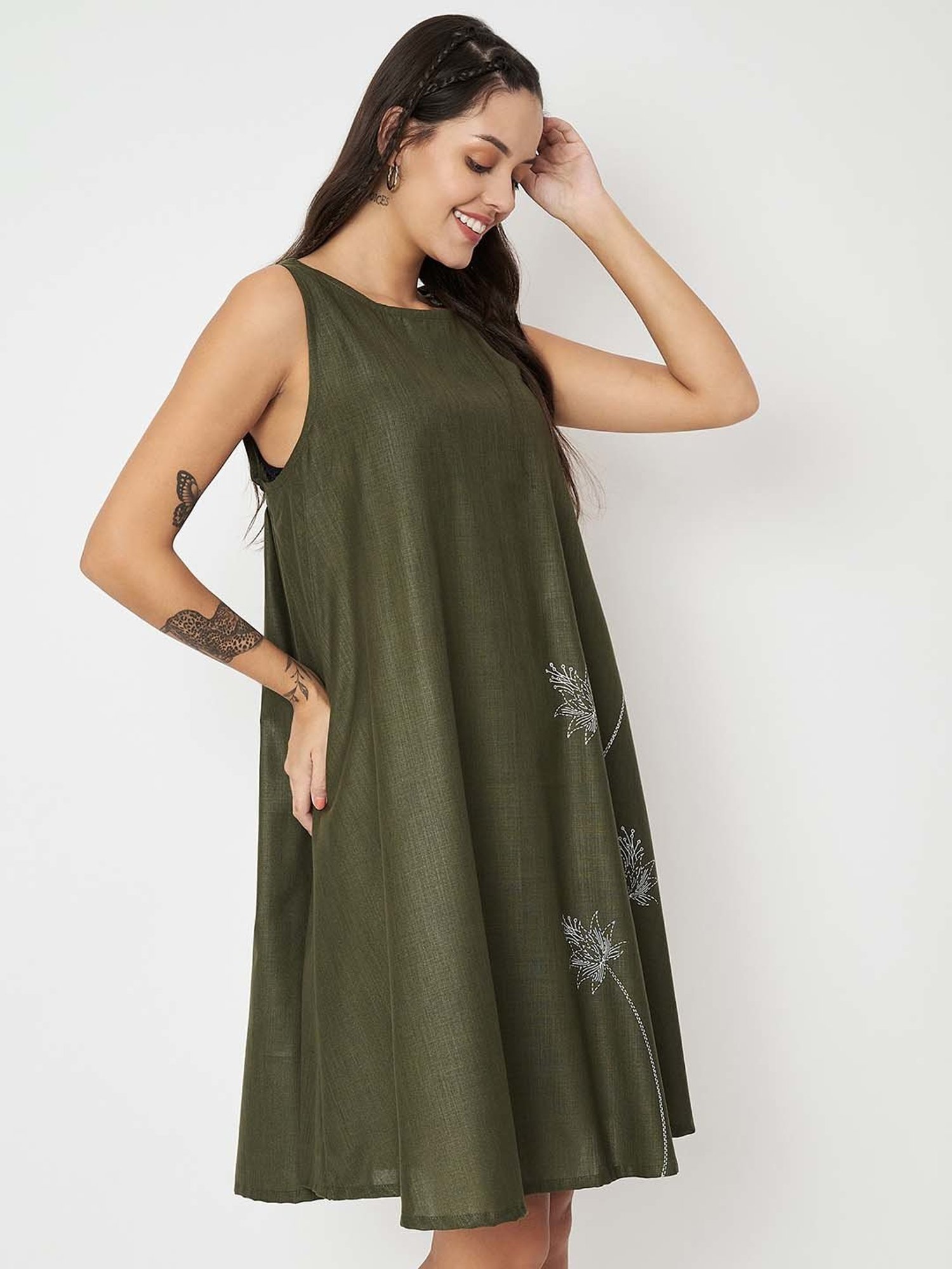 9rasa Olive Printed A Line Ethnic Dress