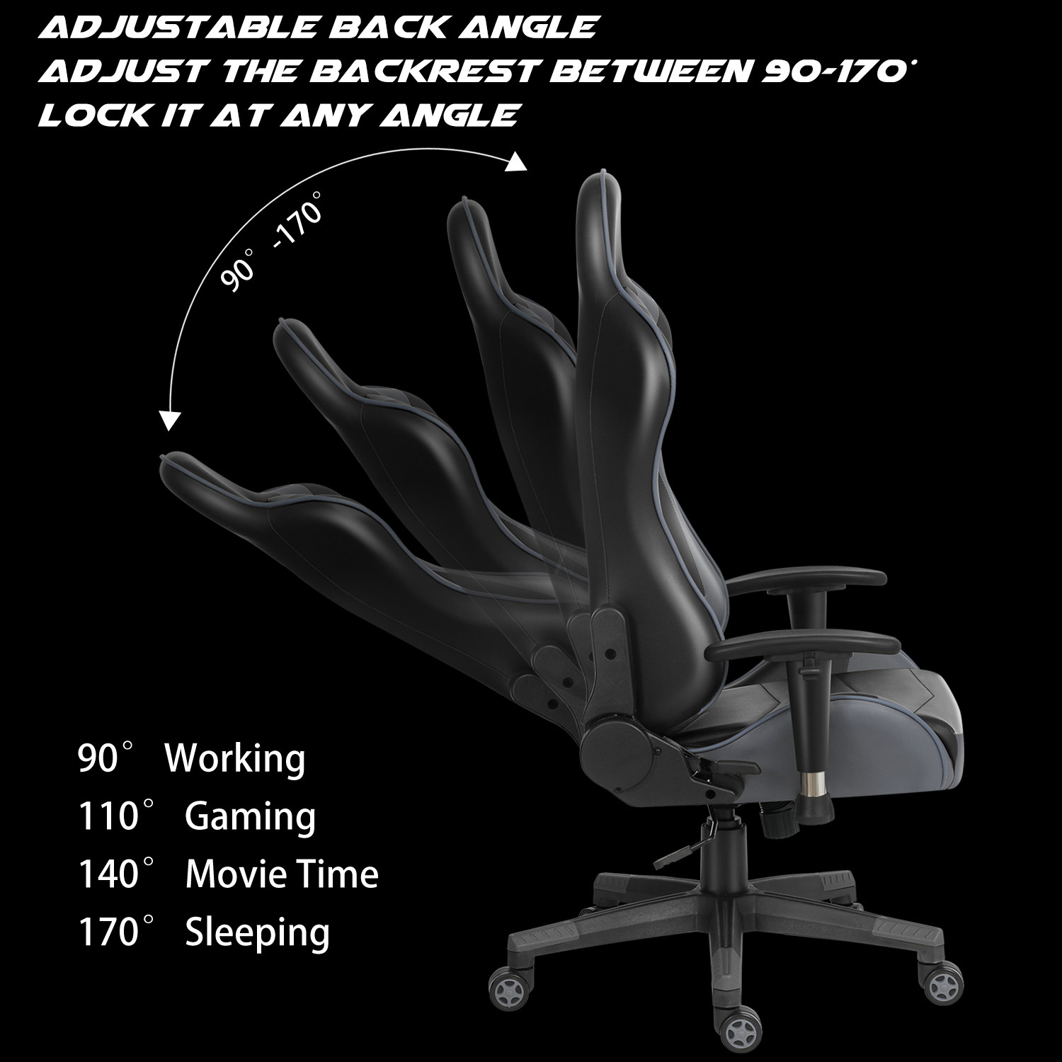 Gaming Chair Racing Office Chair Ergonomic Massage Chair PU Leather Recliner Computer Game Chair with Headrest and Lumbar Pillow Rolling Swivel Task (Black/Grey)