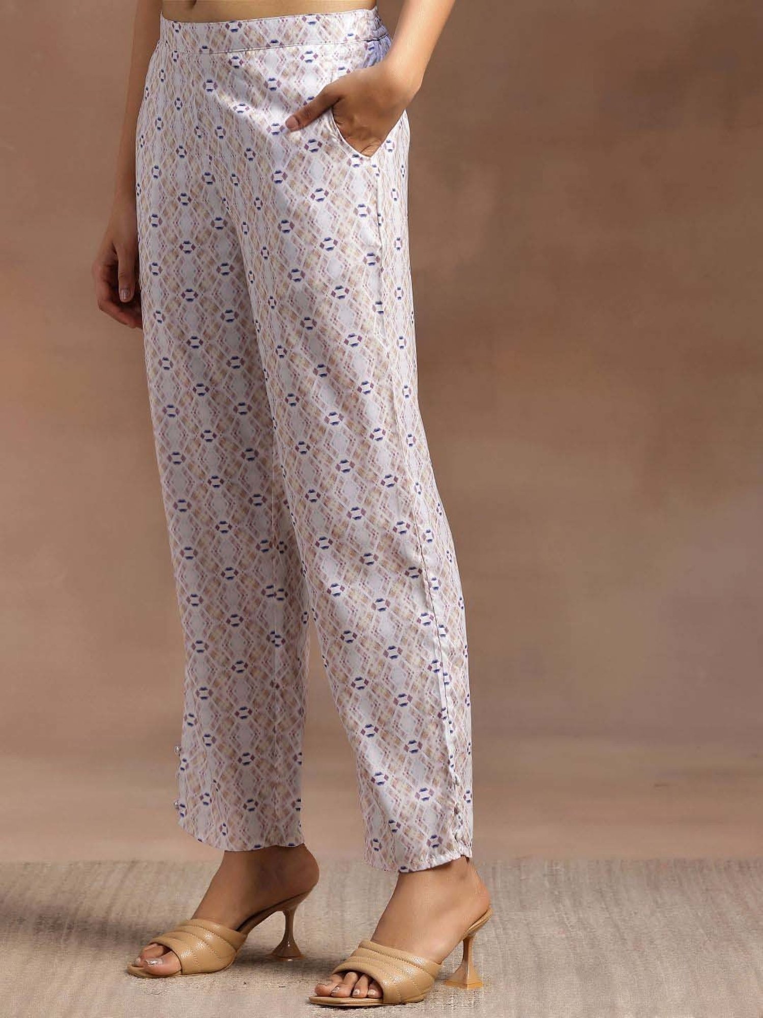 Libas Beige Printed Kurta Pant Set With Dupatta