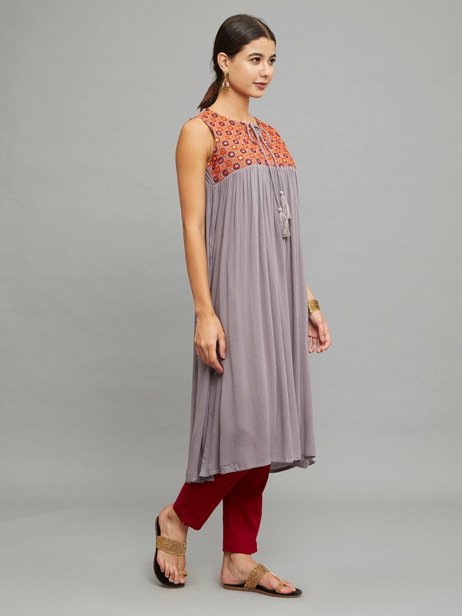 paislei Grey Embroidered A Line Kurta