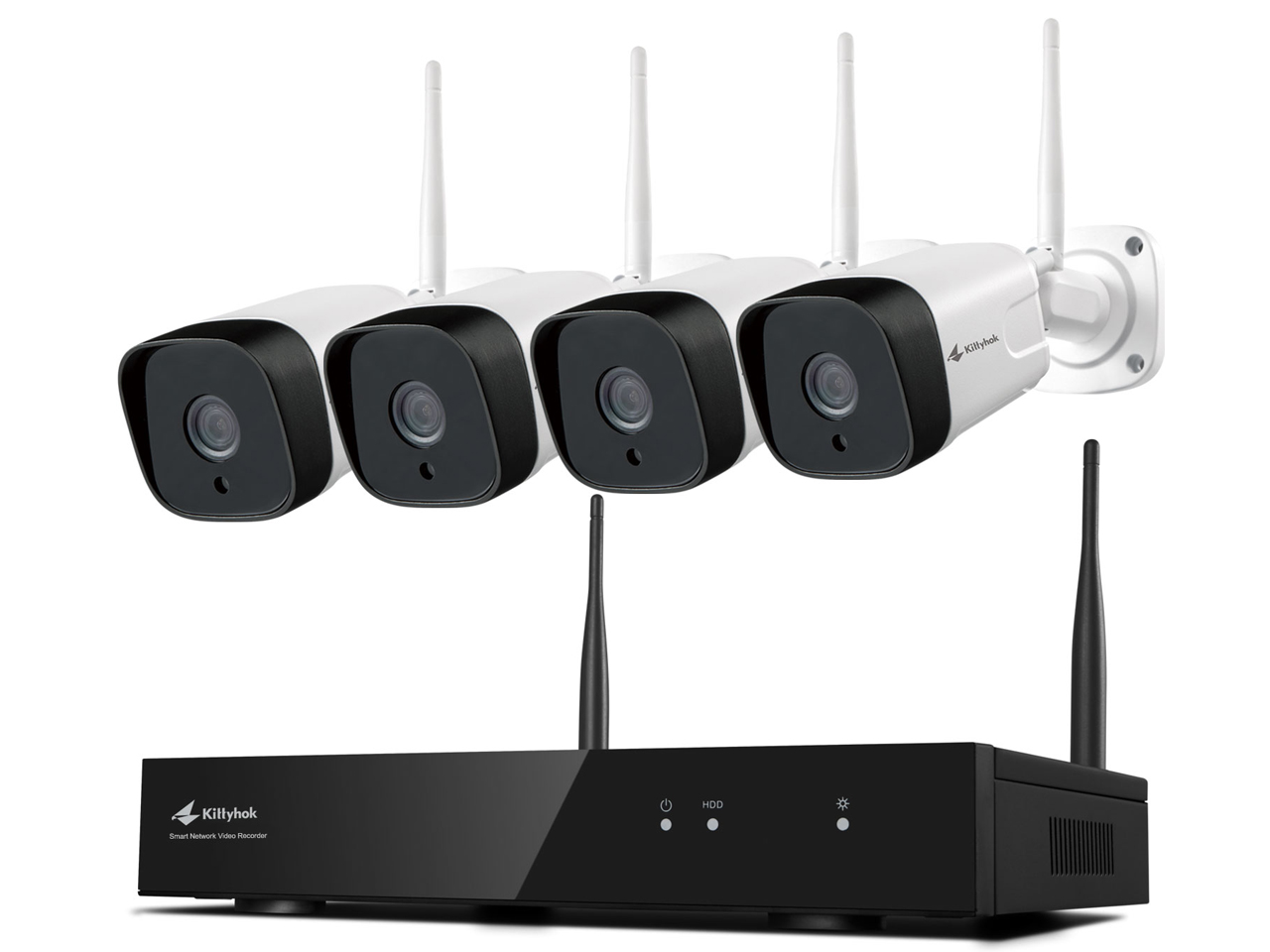 Kittyhok 2K Wireless Security Camera System WiFi Home Surveillance Cameras, with 1TB 2K Video HDD 4Pcs Outdoor/Indoor WiFi with Night Vision, IP66 Weatherproof, 24/7 Recording Video and Audio