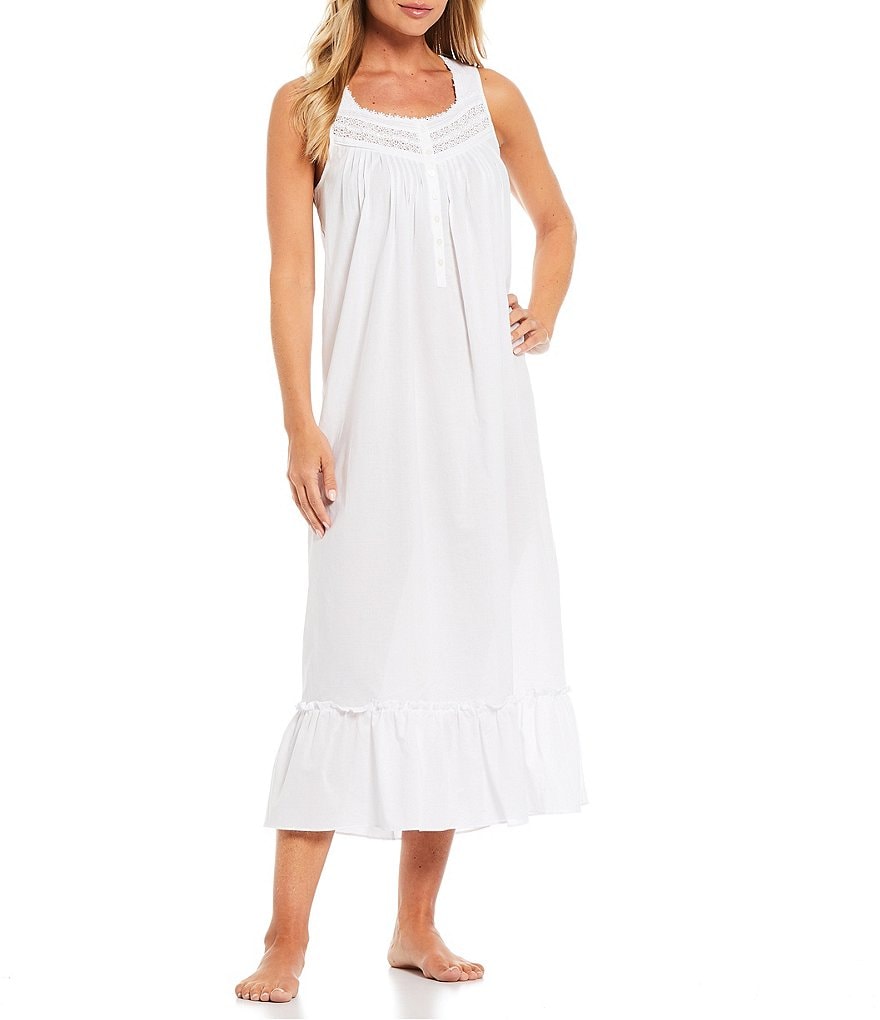 Eileen West Solid Woven Lawn Square Neck Sleeveless Ballet Nightgown